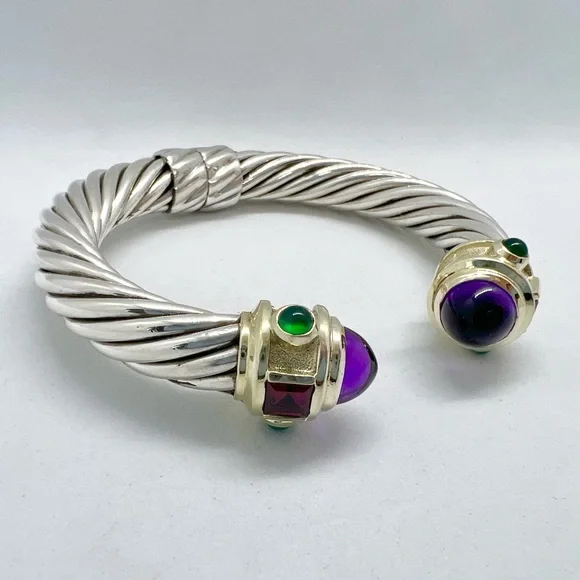 David Yurman 10mm 14K Gold, Sterling Silver Multicolor Renaissance Cuff Bracelet - Picture 1 of 16